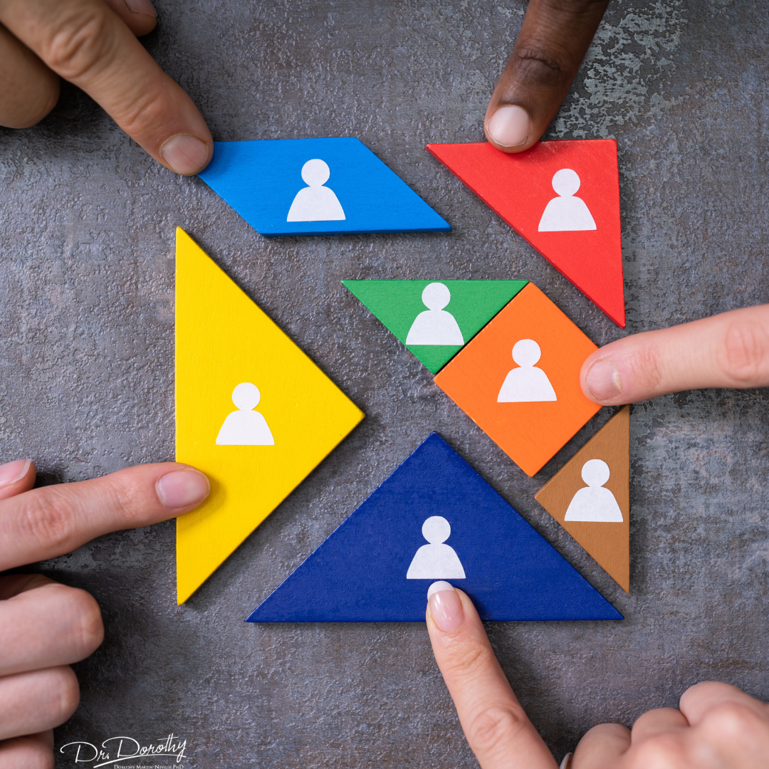 A puzzle with different colors representing people